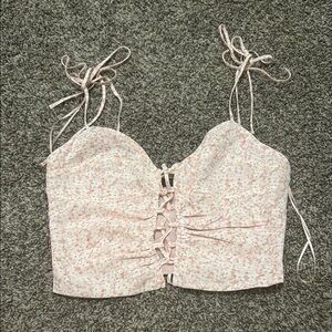 Cotton Candy Cream and Pink Sweetheart Tie Front Tank Top